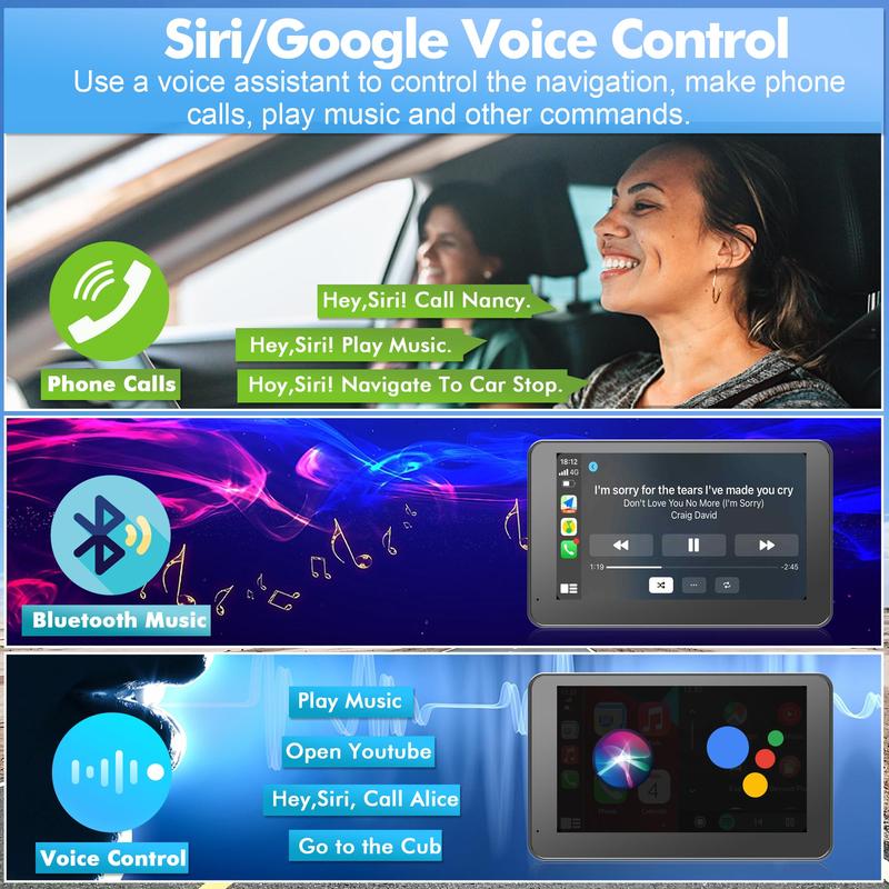 PASLDA 2026 Upgraded Wireless CarPlay Screen for iPhone & Android, Portable CarPlay Display for In-Car Entertainment