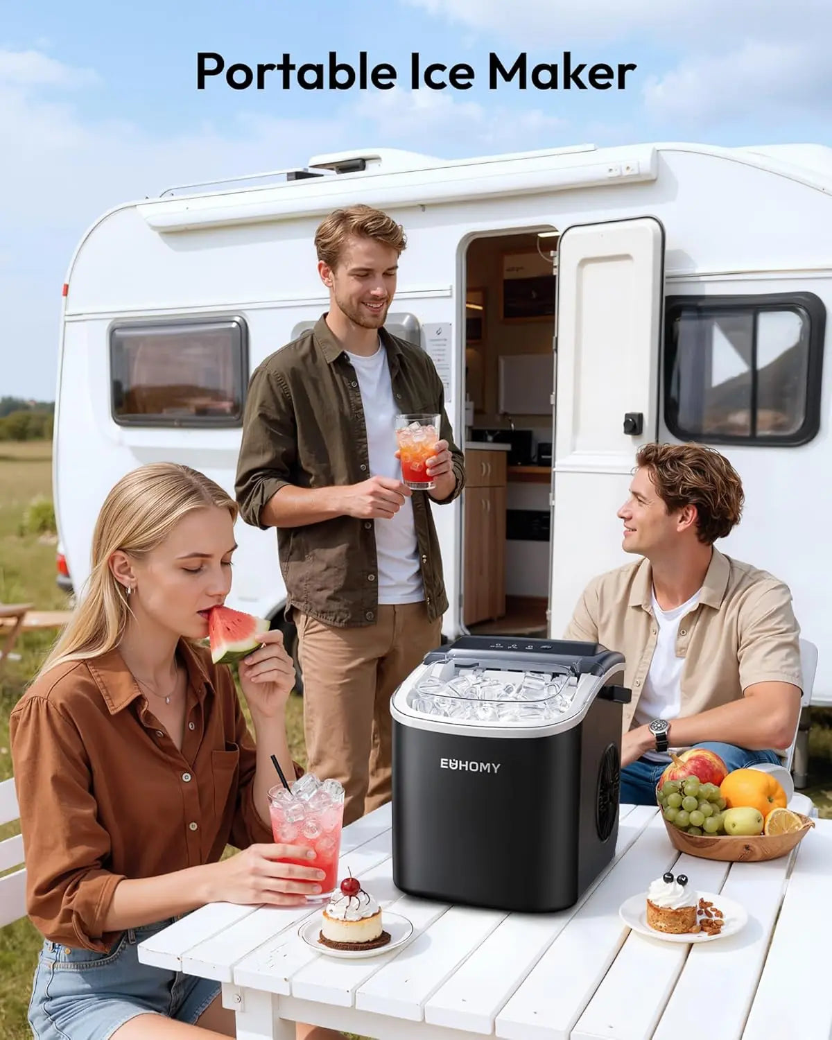 EUHOMY Ice Maker Countertop with Handle
