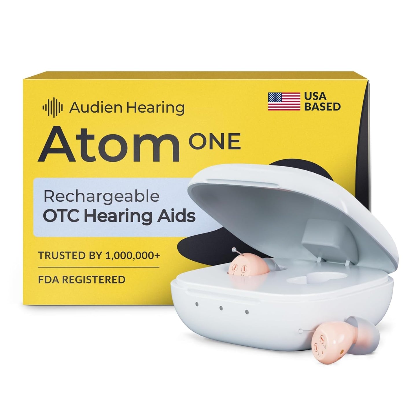 Audien Atom ONE OTC Hearing Aids for Adults – Discreet In-Ear Sound Amplification, Rechargeable, No Prescription