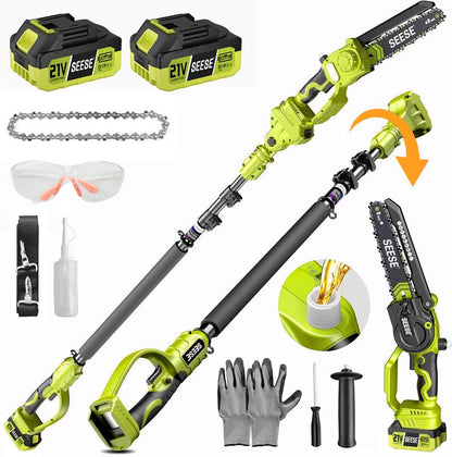 A 2-in-1 mini chainsaw, equipped with two 21V batteries and a telescopic pruning saw.