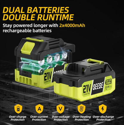 A 2-in-1 mini chainsaw, equipped with two 21V batteries and a telescopic pruning saw.