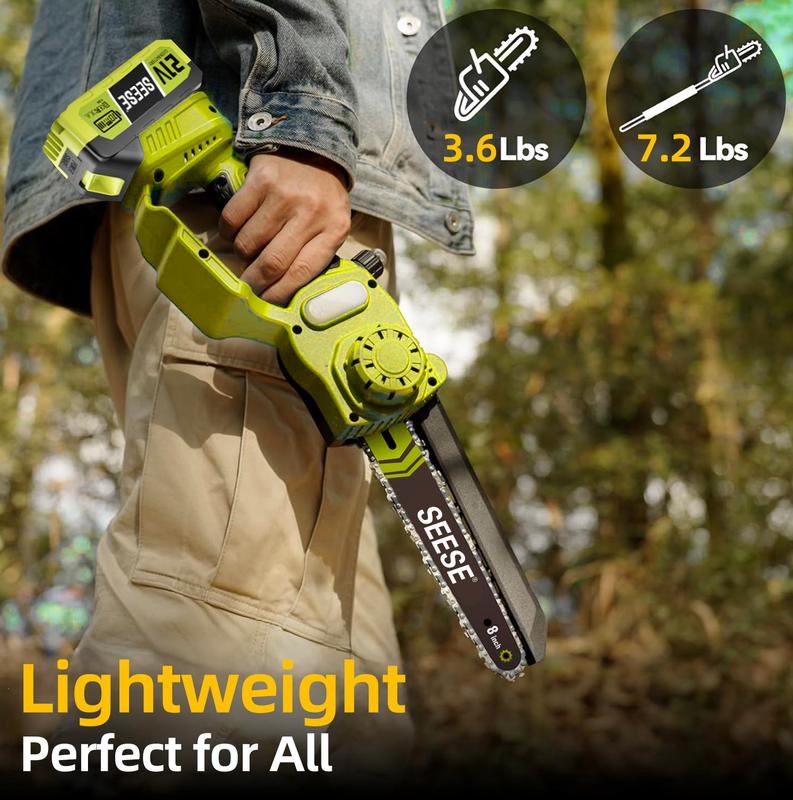 A 2-in-1 mini chainsaw, equipped with two 21V batteries and a telescopic pruning saw.