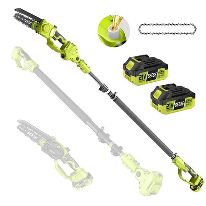 A 2-in-1 mini chainsaw, equipped with two 21V batteries and a telescopic pruning saw.