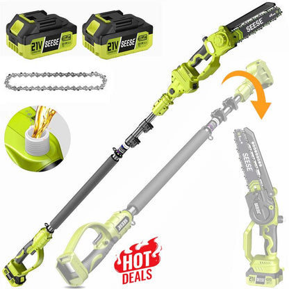 A 2-in-1 mini chainsaw, equipped with two 21V batteries and a telescopic pruning saw.